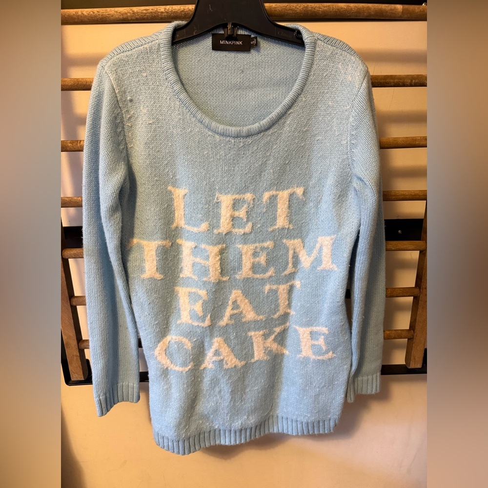 MINKPINK Light Blue Sweater with White Text